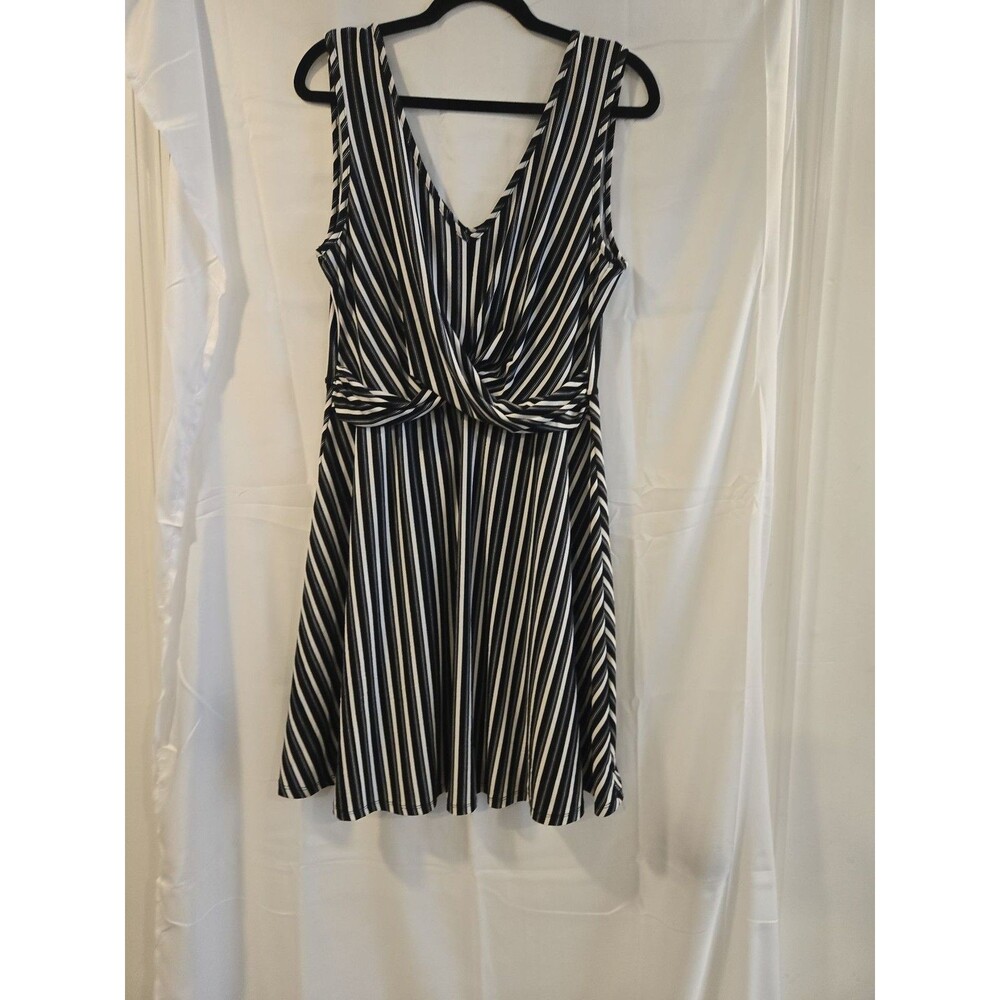 Candie's Black and White Striped Sleeveless Fit and Flare Dress